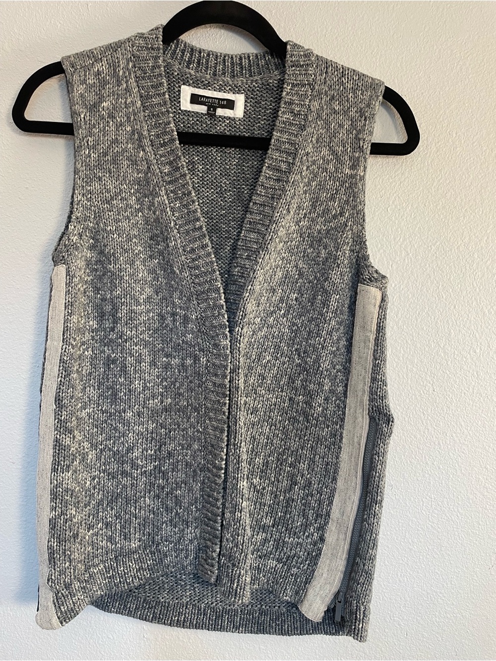 Lafayette 148 New York Gray/Blue Cotton Knit Side Zip Sweater Vest Small - Picture 2 of 10